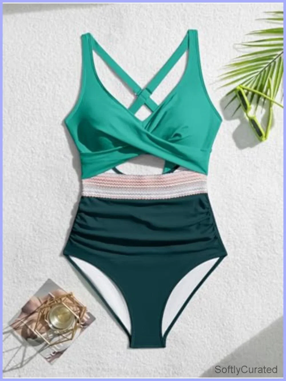 Tummy Control One Piece Swimsuit V Neck High Waisted Cutout Swimwear